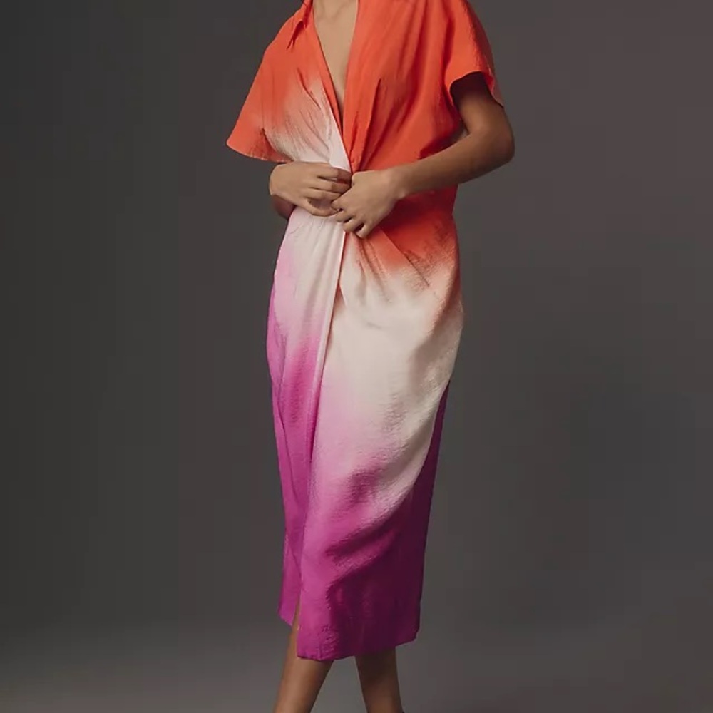 By Anthropologie Ombre Twist-Front Midi Shirt Dress (SP)